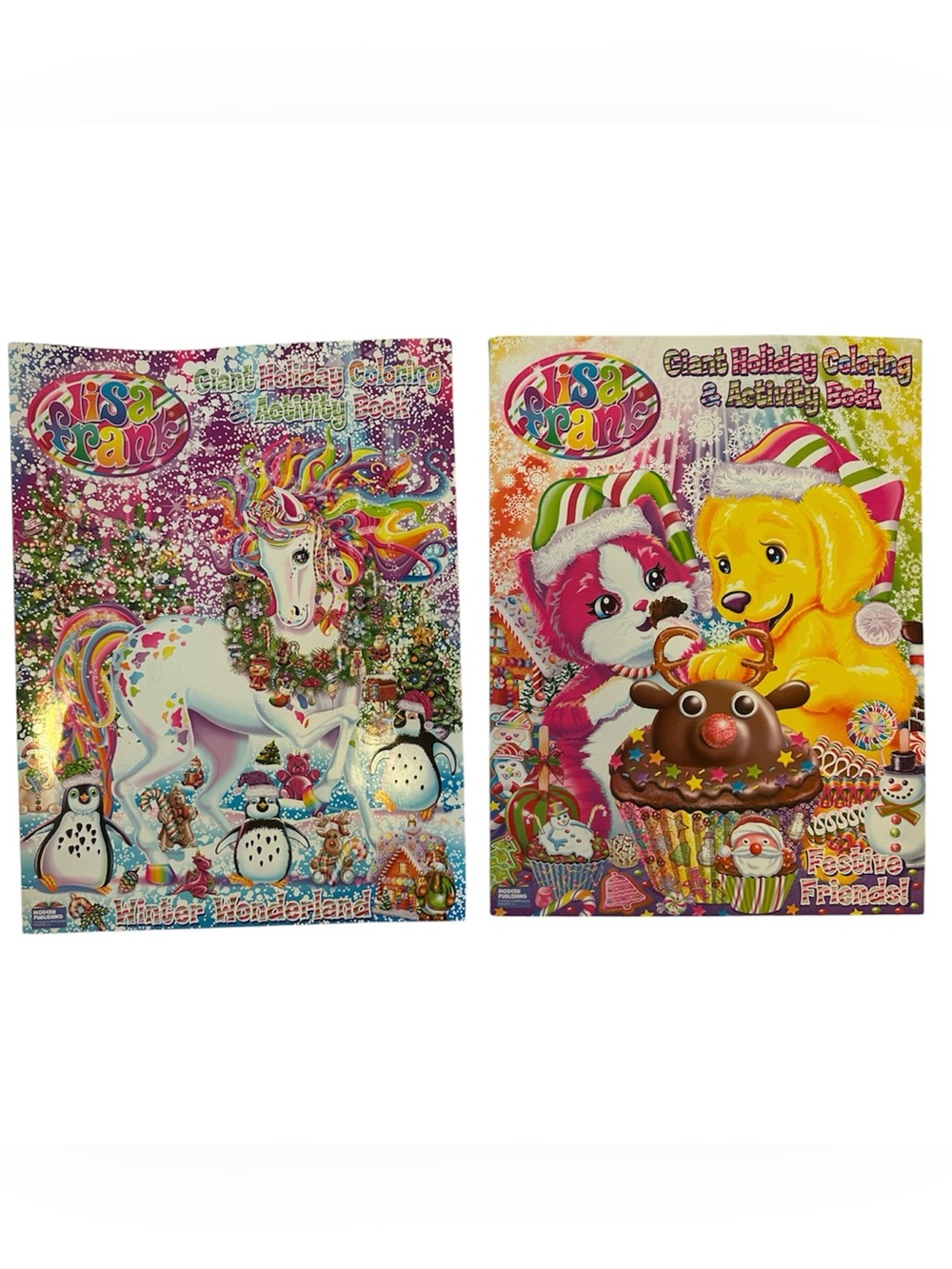 Lisa Frank Festive Friends! Christmas Holiday Coloring Books Lot of 2 NEW